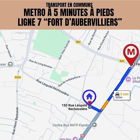 Apartament Le Michigan - 10Mn From Paris - Metro Ligne 7 Aubervilliers Zewnętrze zdjęcie